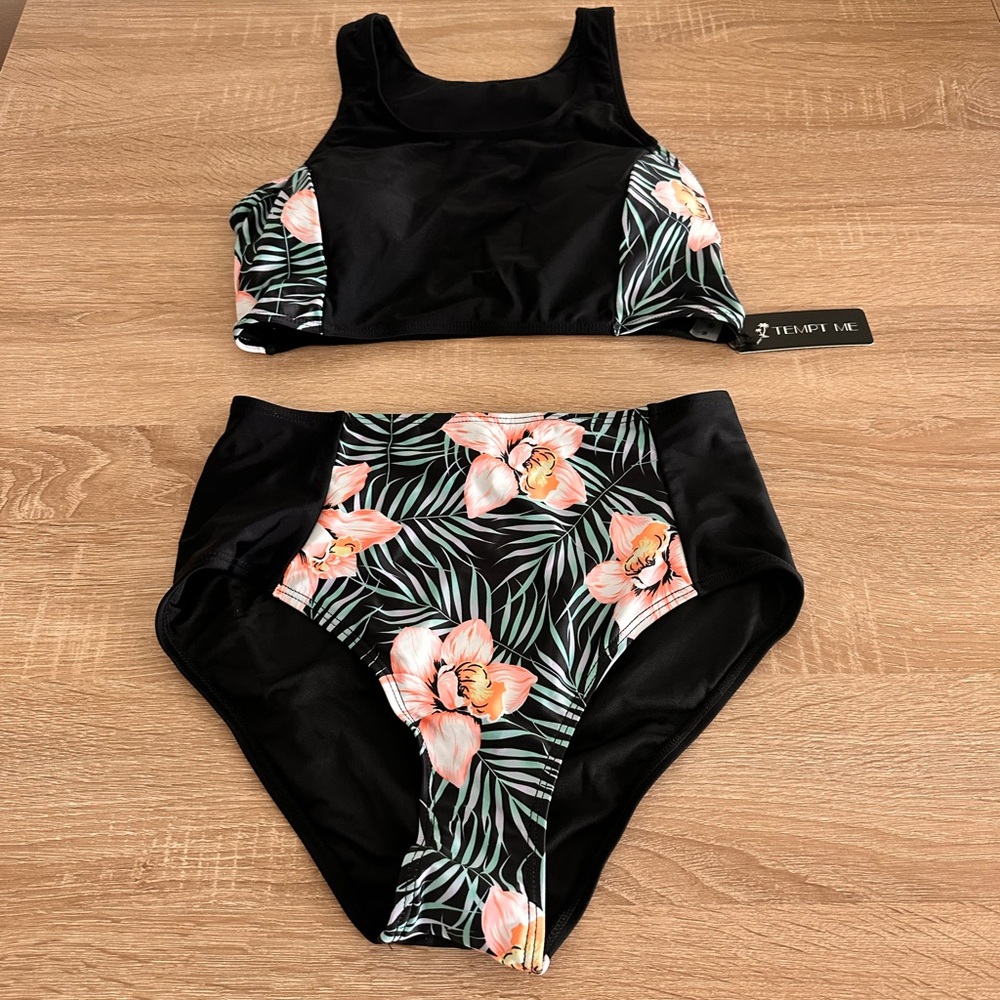 Tucket Me Black and Pink Floral Bikini Set